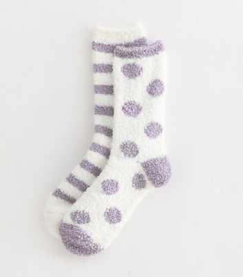 Pack of 2 Purple and White Spot And Stripe Cosy Knit Socks
