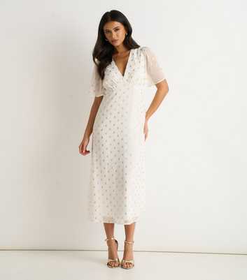 Gini London White V-Neck Foiled Midi Dress
