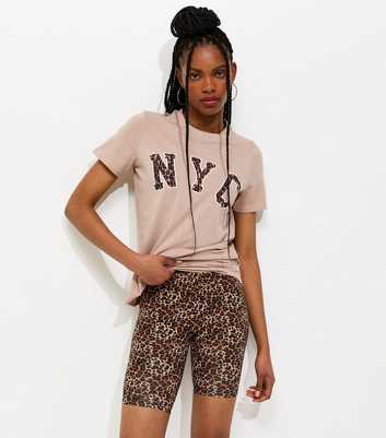 Mink Cotton Leopard Print NYC Logo T-Shirt
