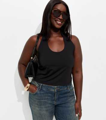 Curves Black Slinky Jersey Halter Neck Vest Top