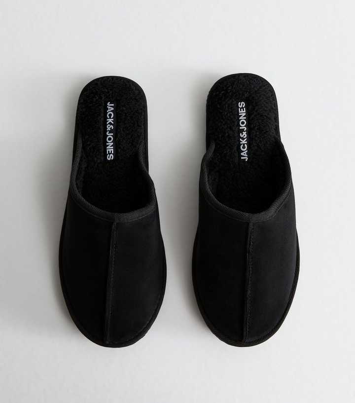 Jack & Jones Black Faux Shearling Lined Backless Slippers