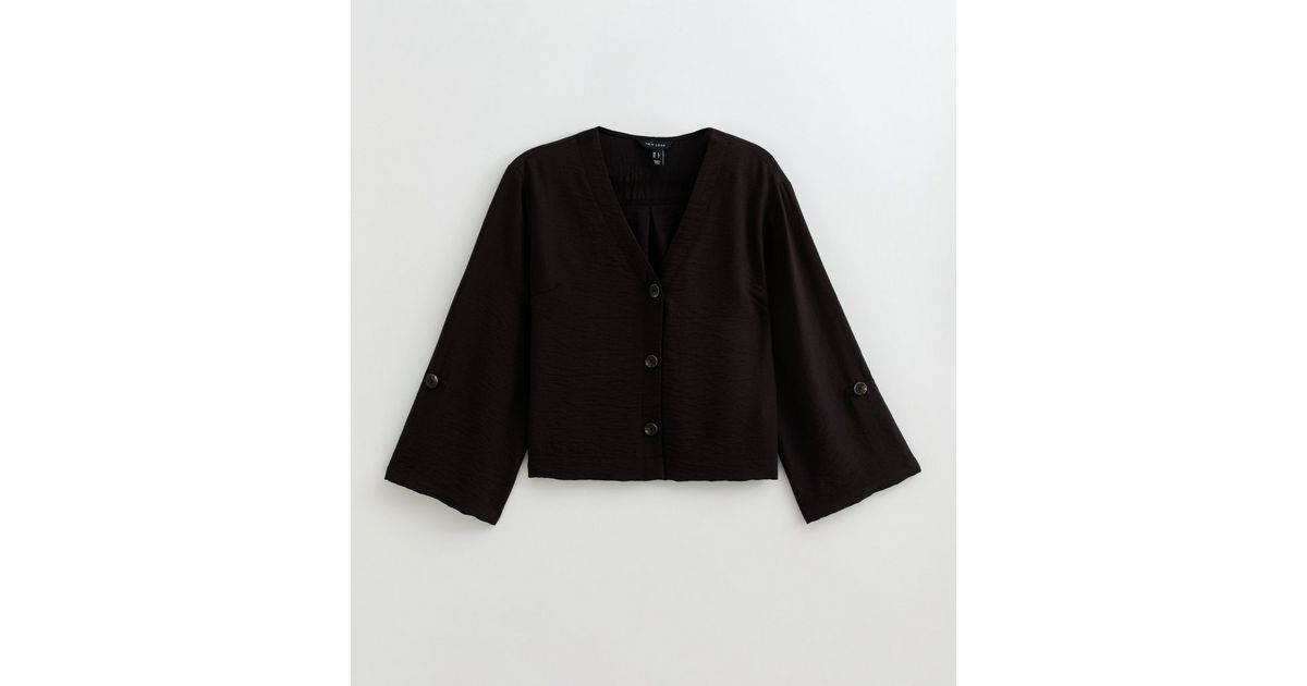 Black Crinkle Texture V-Neck Shirt
