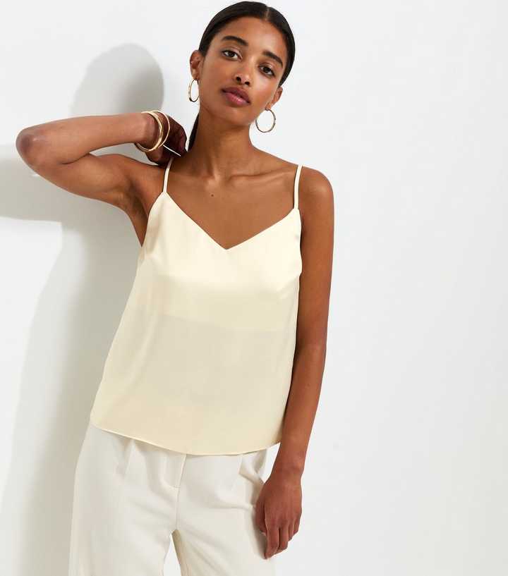 Cream Satin V-Neck Cami Top