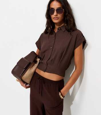 Dark Brown Pleated Short Sleeve Shirt