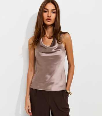 Mink Satin Cowl Neck Sleeveless Top