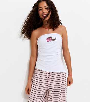 Girls White Beaded Coconut Asymmetric Bandeau Top
