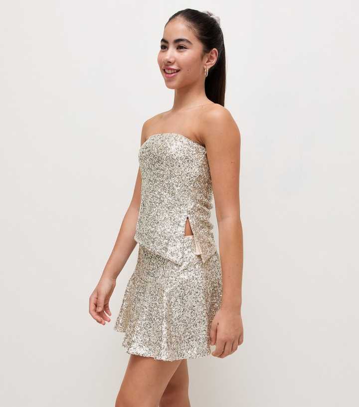Girls Silver Sequin Bandeau Top