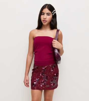 Girls Dark Burgundy Scattered Sequin Skort