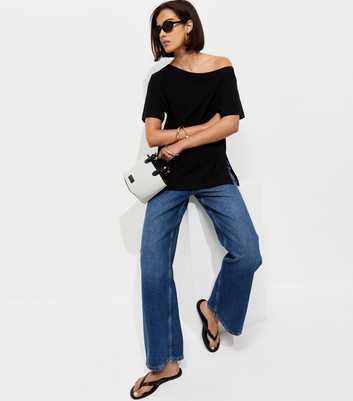 Black Cotton Off The Shoulder T-Shirt