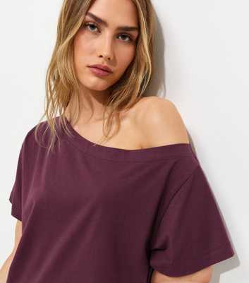 Dark Burgundy Cotton Off The Shoulder T-Shirt