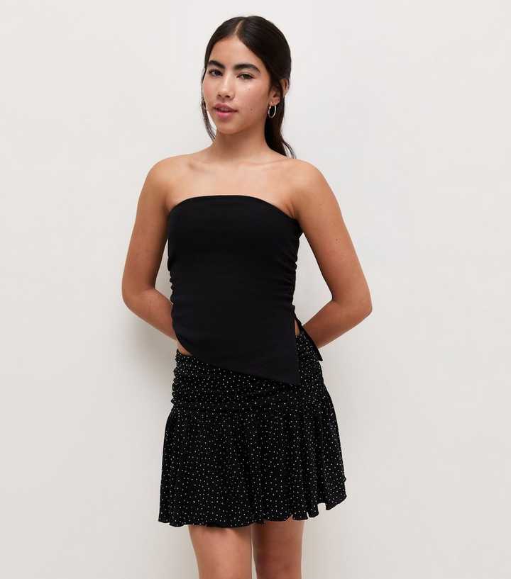 Girls Black Diamanté Embellished Ruched Mini Skort