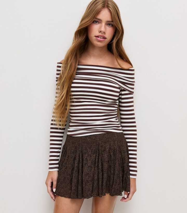 Girls Dark Brown Floral Lace Godet Skort
