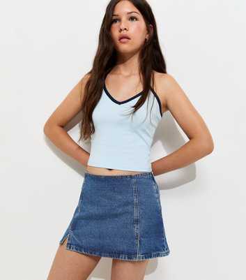Girls Blue Cotton Denim Micro Skort