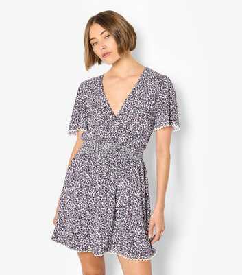 Apricot Purple Ditsy Floral Wrap Mini Dress