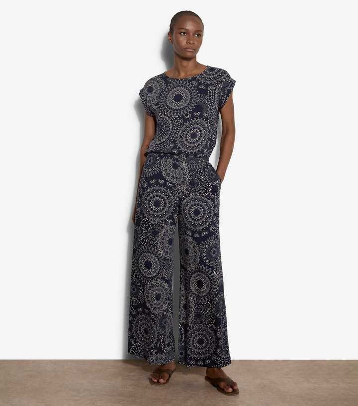 Apricot Blue Kaleidoscope Print Wide Leg Trousers