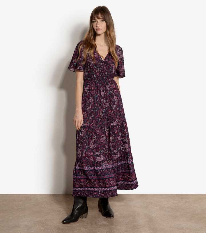 Apricot Navy Paisley Short Sleeve Midi Dress