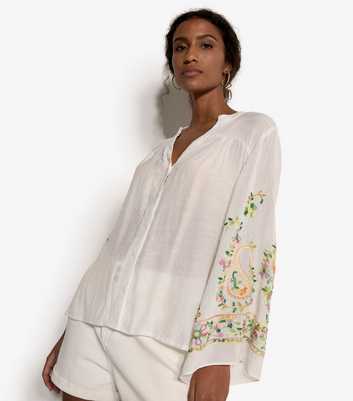 Apricot White Paisley Bell Sleeve Blouse