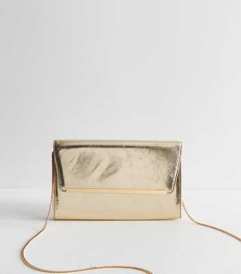 Gold Faux Leather Metallic Bar Clutch