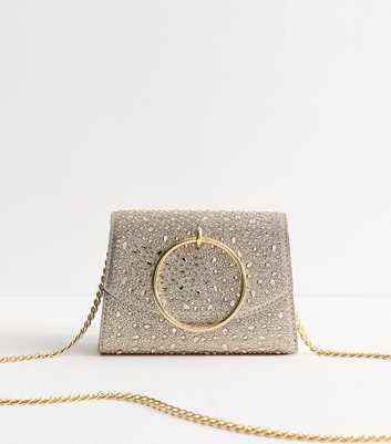 Gold Gem Embellished Circular Handle Clutch Bag