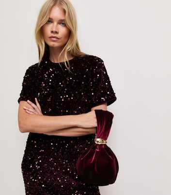 Dark Burgundy Velvet Wristlet Pouch