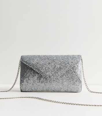 Silver Sequin Envelope Clutch Bag