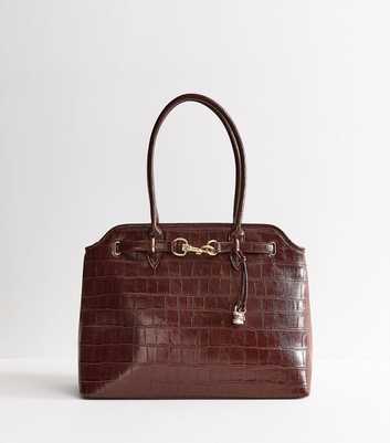 Dark Burgundy Faux Leather Crocodile Embossed Tote Bag