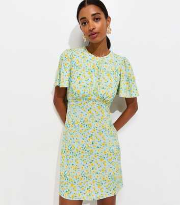 Blue Floral Flutter Sleeve Mini Dress