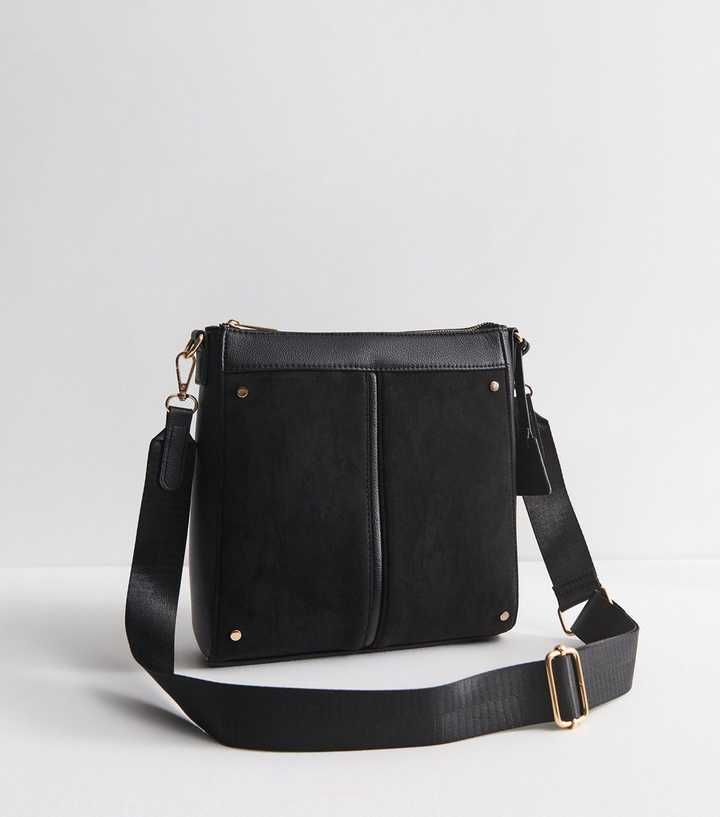 Black Faux Leather Messenger Bag