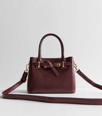 Mini Dark Burgundy Faux Leather Belted Crossbody Bag