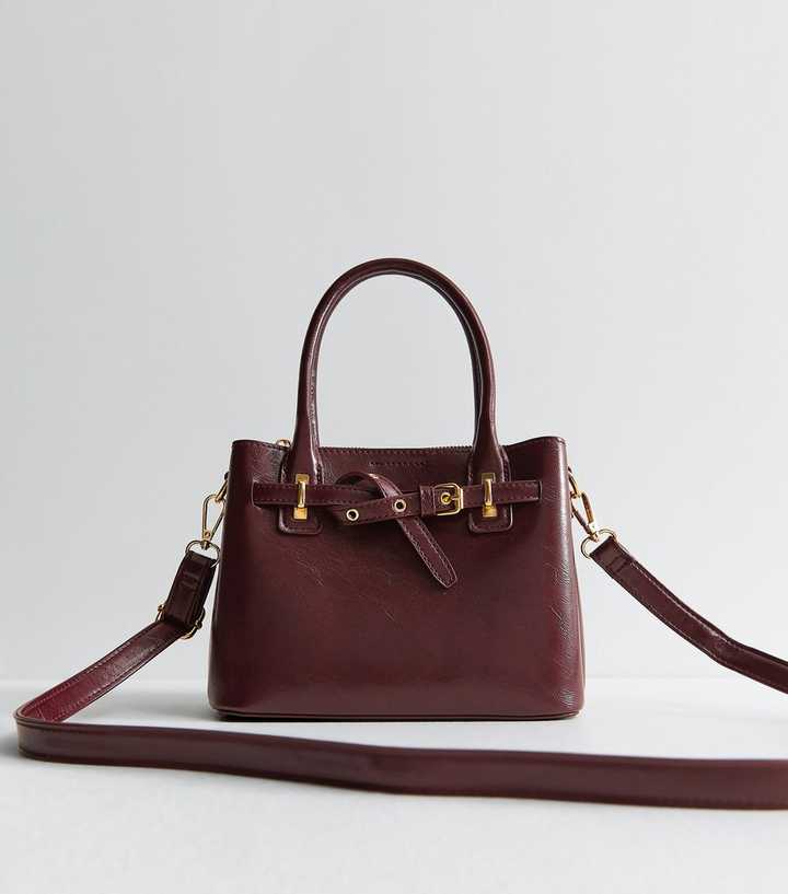 Mini Dark Burgundy Faux Leather Belted Crossbody Bag