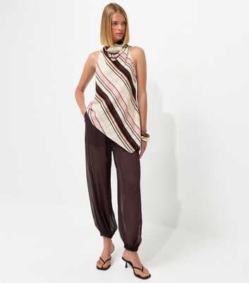 Dark Brown Sheer Chiffon Cuffed Trousers