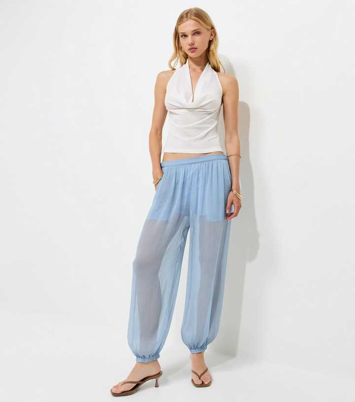 Light Blue Sheer Chiffon Cuffed Trousers