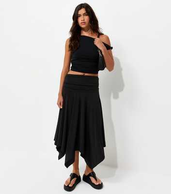 Black Folded Waistband Handkerchief Hem Skirt