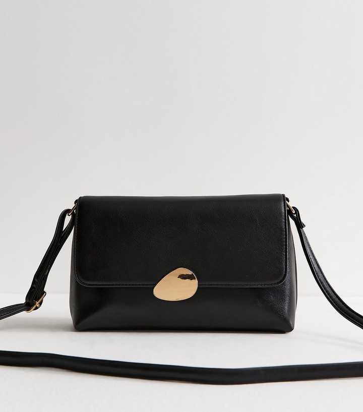 Black Faux Leather Pebble Clasp Crossbody Bag