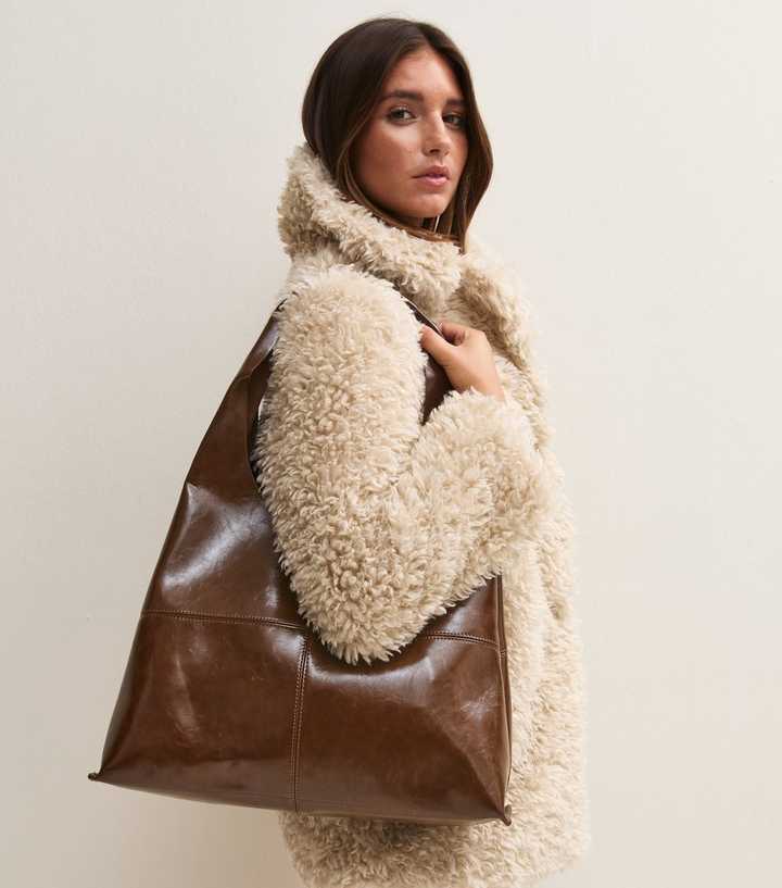 Dark Brown Faux Leather Hobo Shoulder Bag
