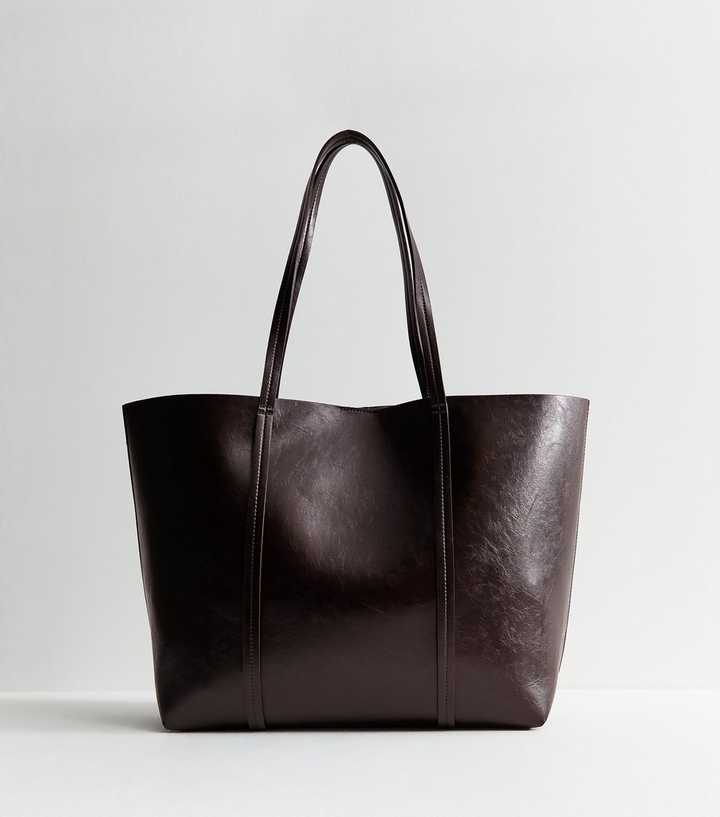 Dark Burgundy Faux Leather Plain Tote Bag