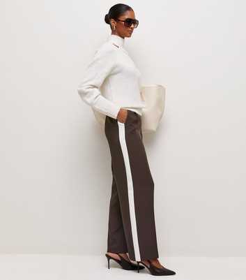 Dark Brown Side Stripe Wide Leg Trousers
