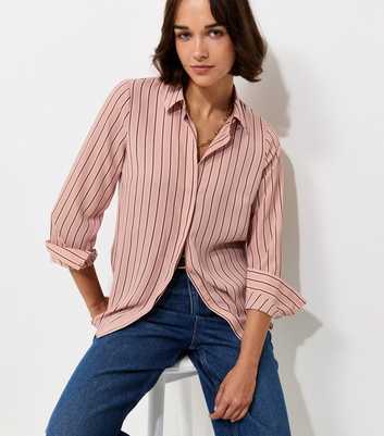 Pink Striped Concealed Button Long Sleeve Shirt