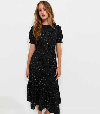 Black Polka Dot Tiered Short Sleeve Midi Dress