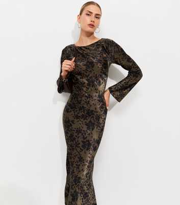 Green Long Sleeve Floral Midi Dress