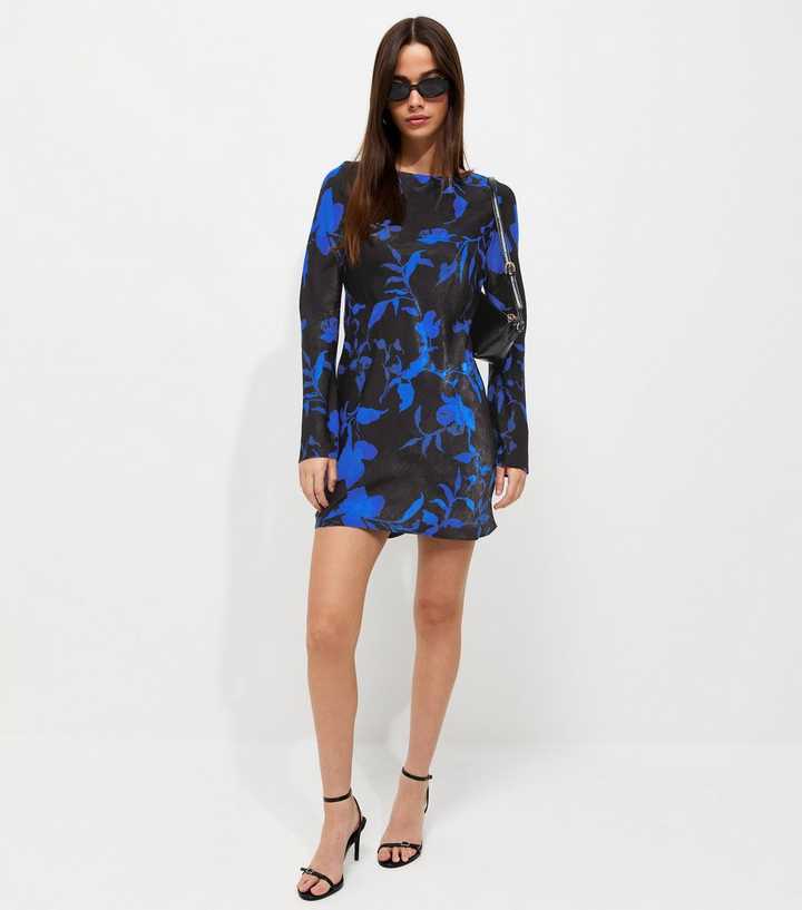 Blue Floral Long Sleeve Mini Dress
