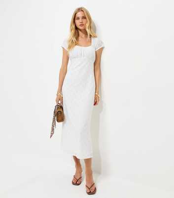 White Broderie Anglaise Jersey Milkmaid Midi Dress