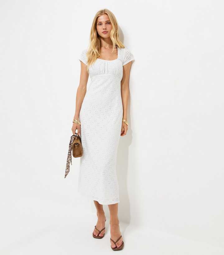 White Broderie Anglaise Jersey Milkmaid Midi Dress