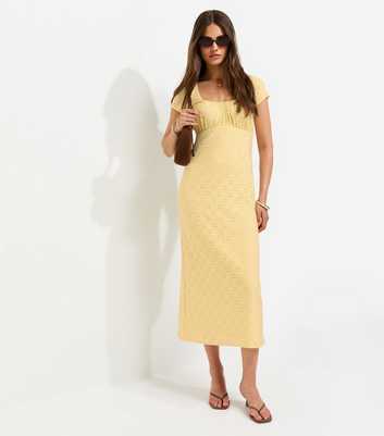 Light Yellow Broderie Anglaise Jersey Milkmaid Midi Dress