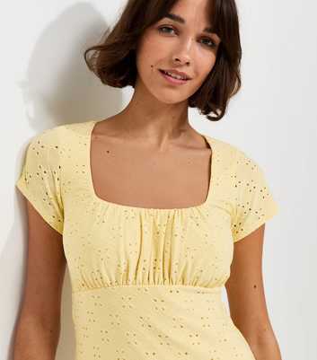 Light Yellow Broderie Anglaise Ruched Bodice Mini Dress
