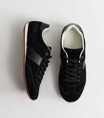 Black Faux Brushed Leather Side Stripe Trainers