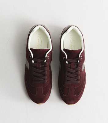 Dark Burgundy Faux Brushed Leather Side Stripe Trainers