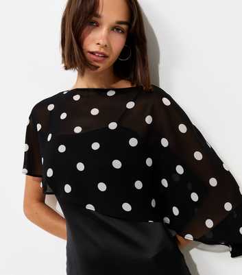 Black Satin Spot Print Cape Midi Dress
