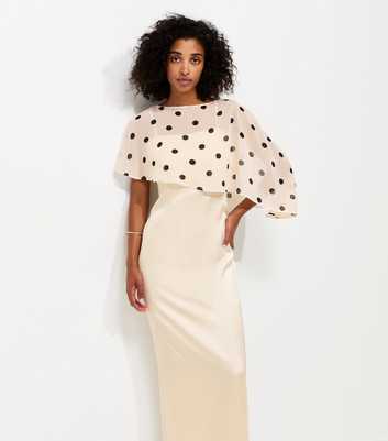 Cream Satin Spot Print Cape Midi Dress