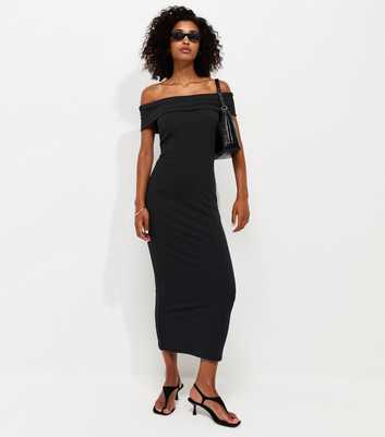 Black Off Shoulder Bardot Midi Dress